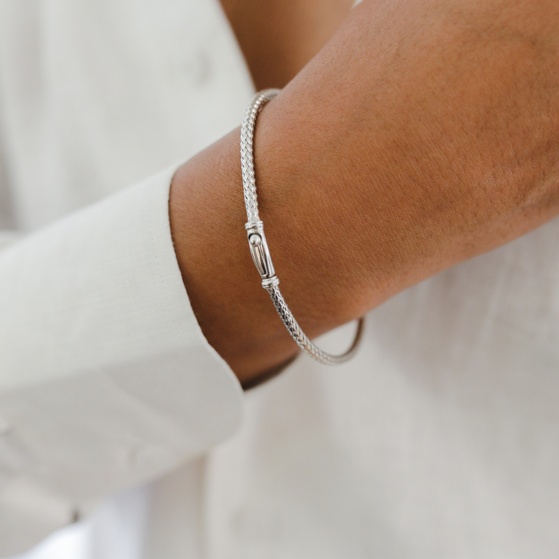 Flexi Weave Bangle, Rhodium – 'KIN - Main Image