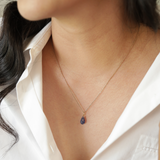 Blue Sapphire Drop Solid Gold Necklace