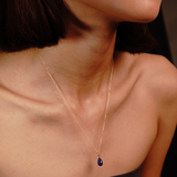 Blue Sapphire Drop Solid Gold Necklace