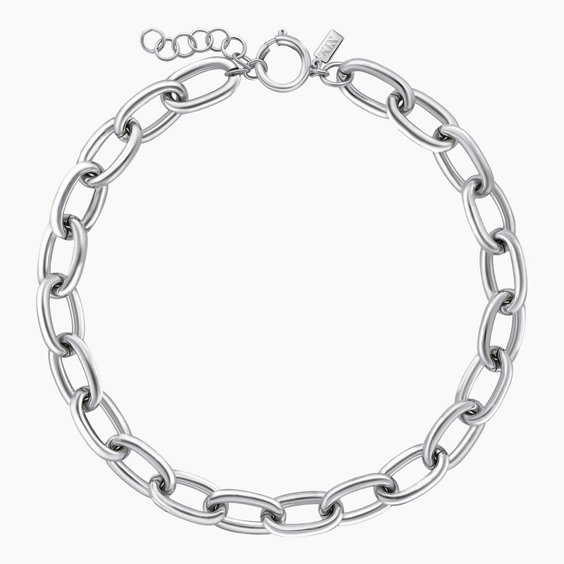 Brass Oval Link Necklace, Rhodium