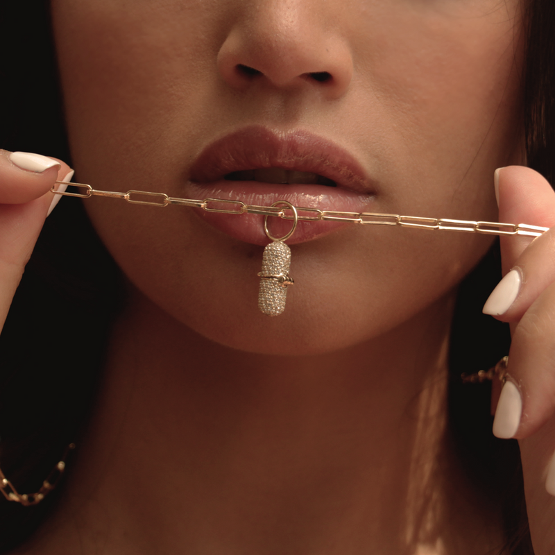 Paved Pill Charm, Gold Vermeil