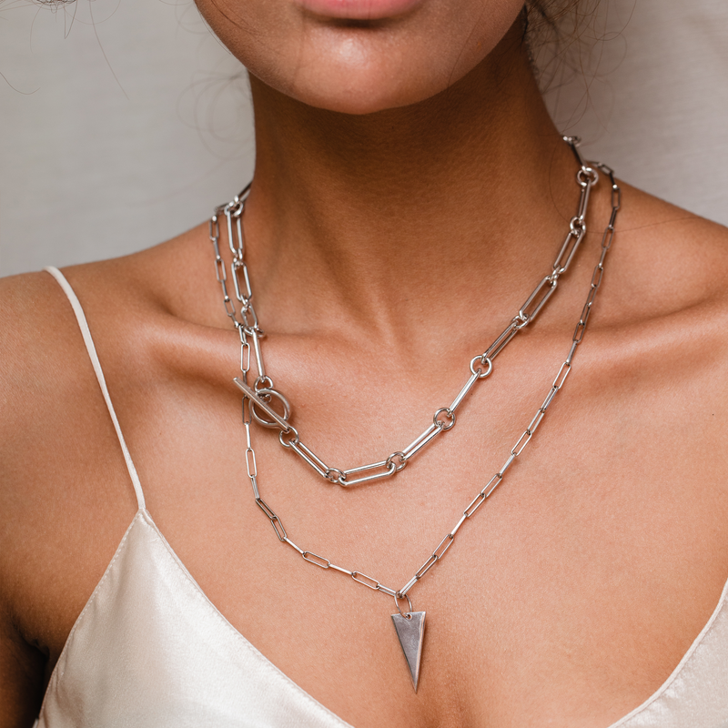 Medium Rolo Chain Necklace, Rhodium
