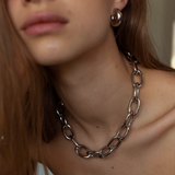 Brass Oval Link Necklace, Rhodium