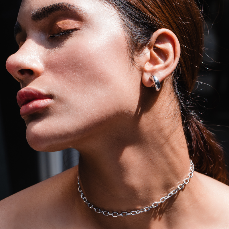 Diamond-Cut Anchor Chain Necklace, Rhodium