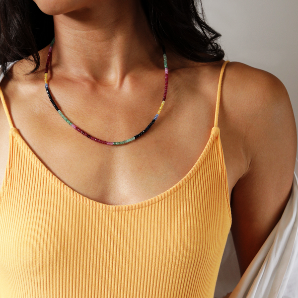 Solid Gold Rainbow Sapphire Necklace